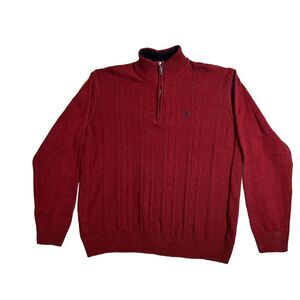 U.S. Polo Assn. Mens 1/4 Zip Pullover Cable-Knit Sweater XL, Barn Red